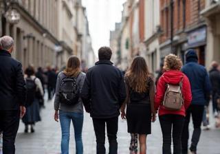 Group of tourists on a walking tour